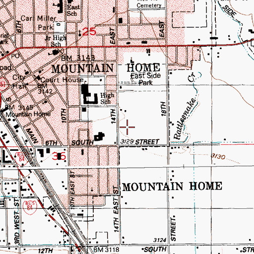 Topographic Map of Mountain Home Junior High School, ID