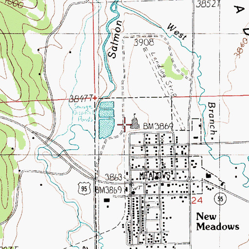 Topographic Map of Meadows Valley Junior-Senior High School, ID