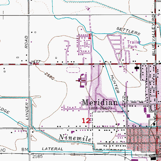 Topographic Map of Meridian Middle School, ID