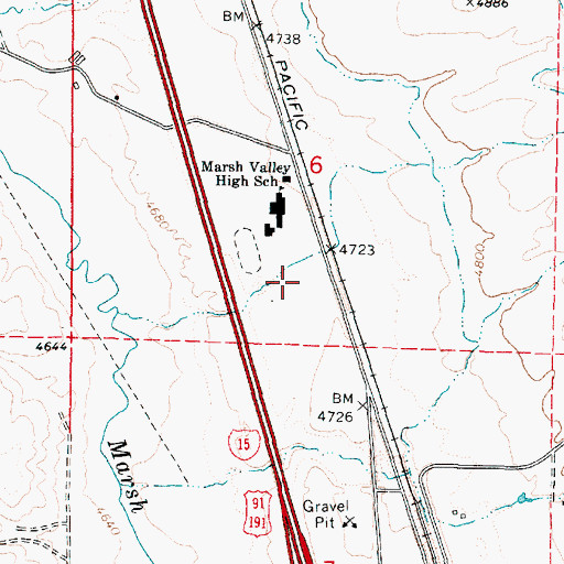 Topographic Map of Marsh Valley Middle School, ID