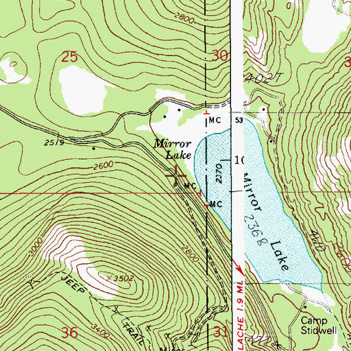Topographic Map of Mirror Lake Access Area, ID