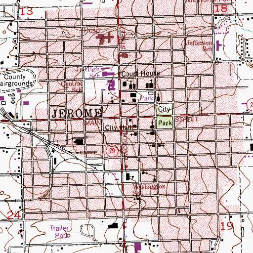 Topographic Map of Jerome City Hall, ID