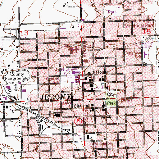 Topographic Map of Jerome County Courthouse, ID