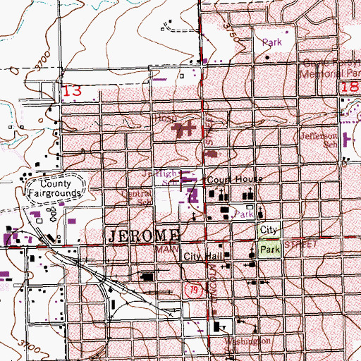 Topographic Map of Jerome Middle School, ID