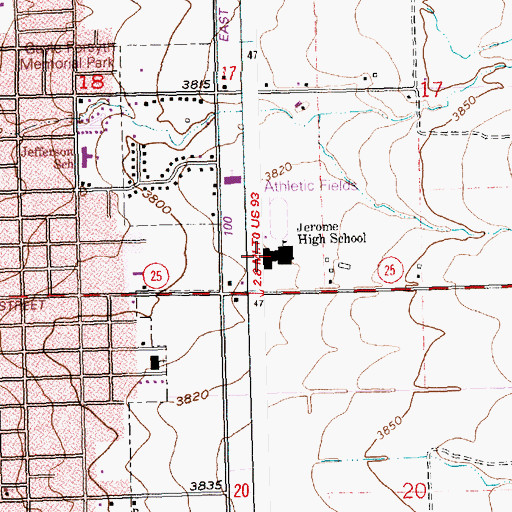 Topographic Map of Jerome High School, ID