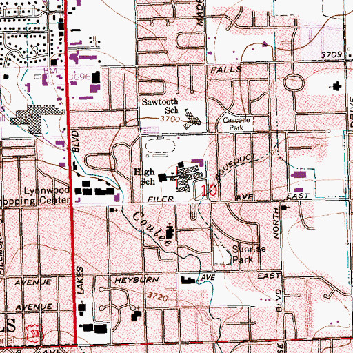 Topographic Map of Twin Falls High School, ID