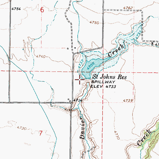 Topographic Map of Saint John Reservoir Public Fishing Area, ID