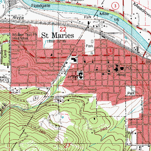Topographic Map of Saint Maries Middle School, ID