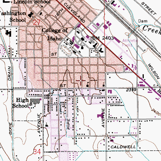 Topographic Map of Caldwell Adventist Elementary, ID