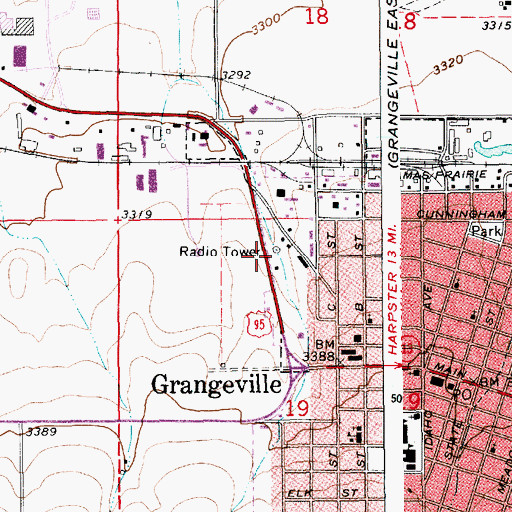 Topographic Map of KORT-AM (Grangeville), ID