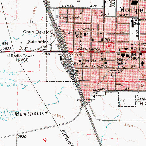 Topographic Map of KVSI-AM (Montpelier), ID