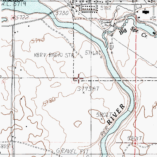 Topographic Map of KBRV-AM (Soda Springs), ID