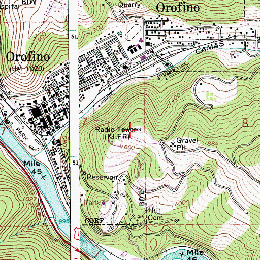 Topographic Map of KLER-AM (Orofino), ID