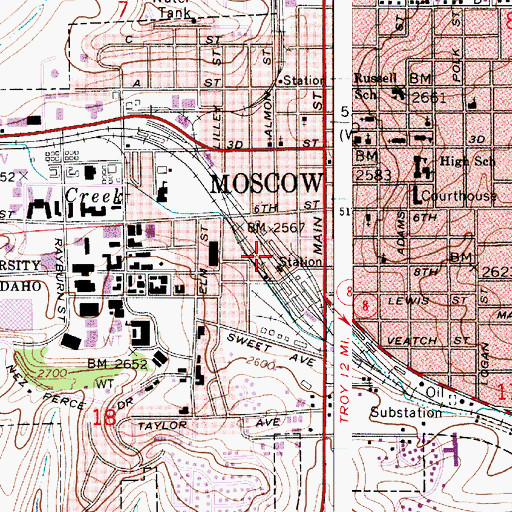 Topographic Map of KUOI-FM (Moscow), ID