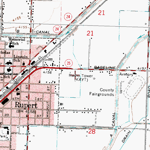 Topographic Map of KNAQ-FM (Rupert), ID