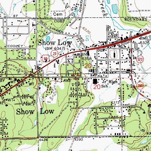 Topographic Map of Show Low Library, AZ