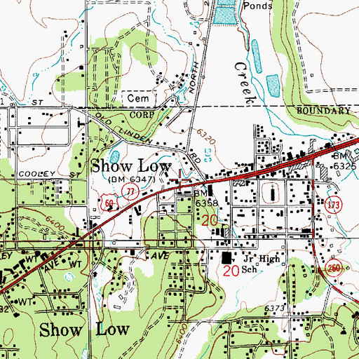 Topographic Map of Show Low Town Hall, AZ
