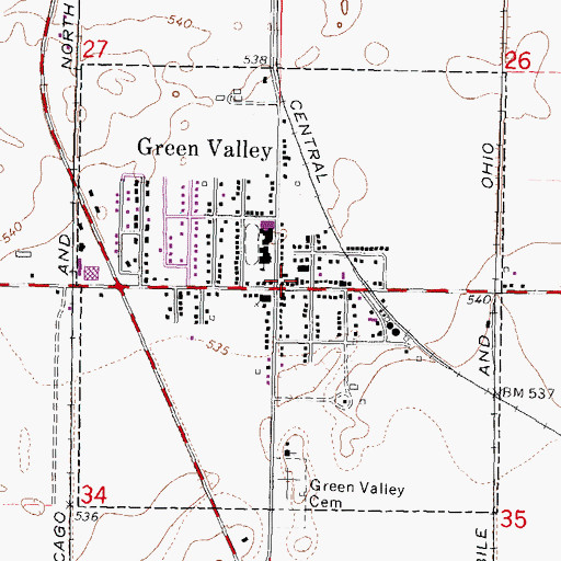 Topographic Map of Green Valley, IL