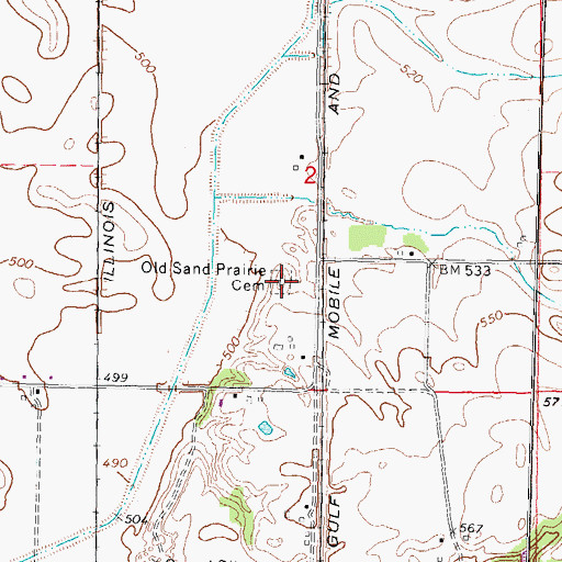 Topographic Map of Old Sand Prairie Cemetery, IL