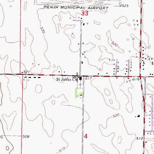 Topographic Map of Saint Johns Church, IL