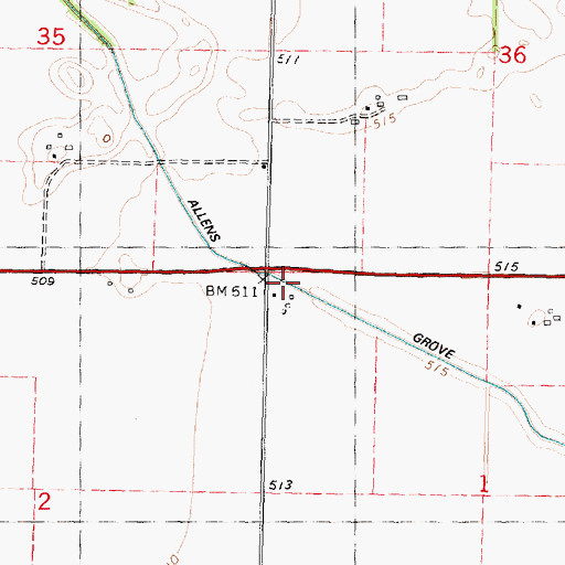 Topographic Map of Allens Grove Ditch, IL