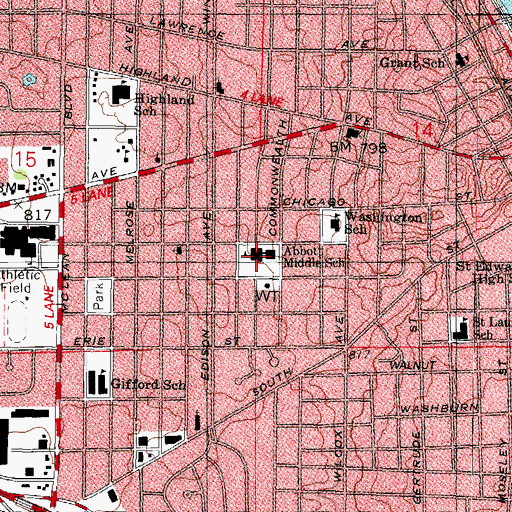 Topographic Map of Abbott Middle School, IL