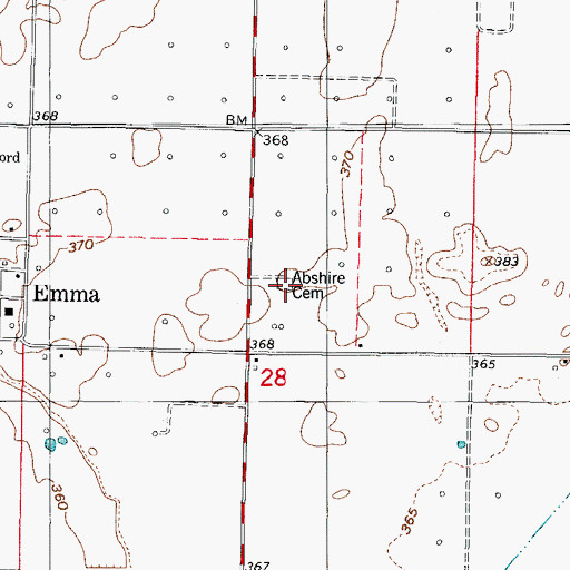 Topographic Map of Abshire Cemetery, IL