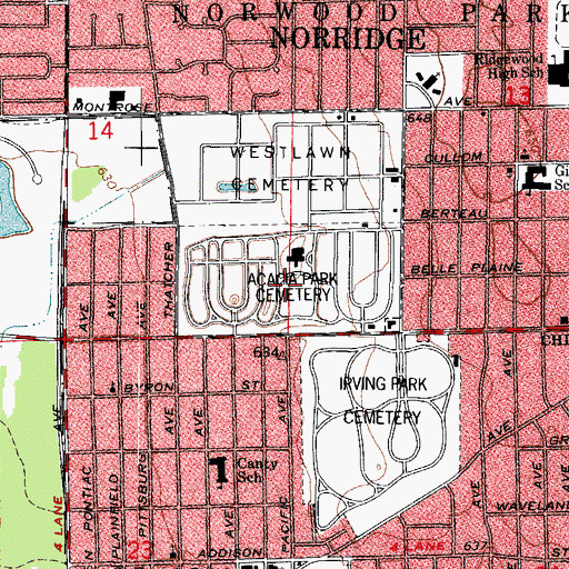 Topographic Map of Acacia Park Cemetery, IL
