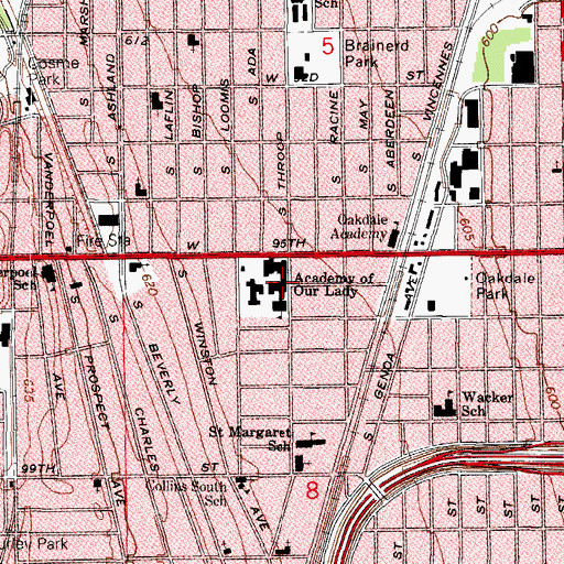 Topographic Map of Academy of Our Lady (historical), IL