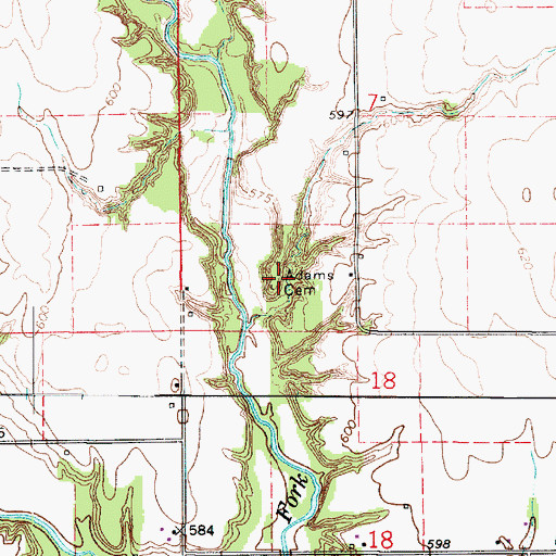 Topographic Map of Adams Cemetery, IL