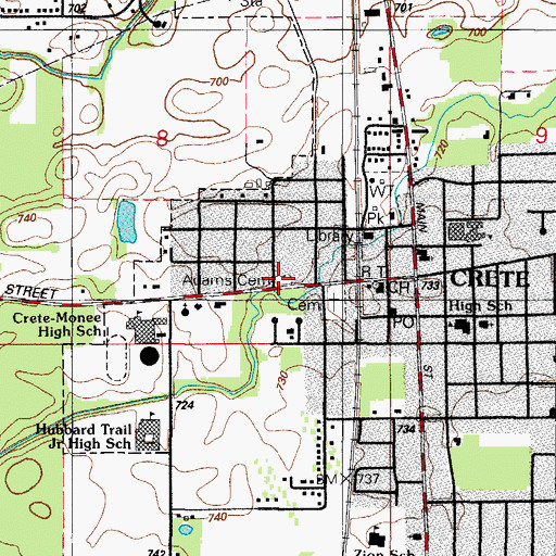 Topographic Map of Adams Cemetery, IL