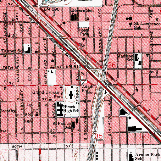 Topographic Map of Adams Park, IL