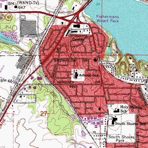Topographic Map of John Adams Elementary School, IL