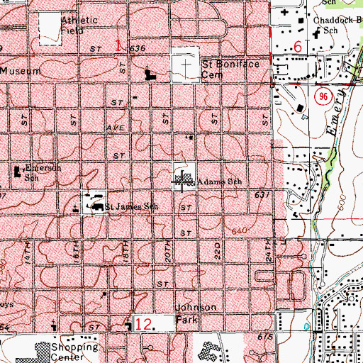 Topographic Map of Adams Elementary School, IL