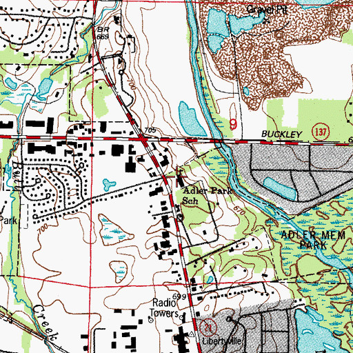 Topographic Map of Adler Park School, IL