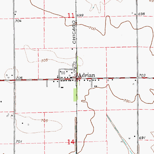 Topographic Map of Adrian, IL