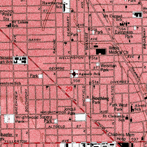 Topographic Map of Agassiz Elementary School, IL