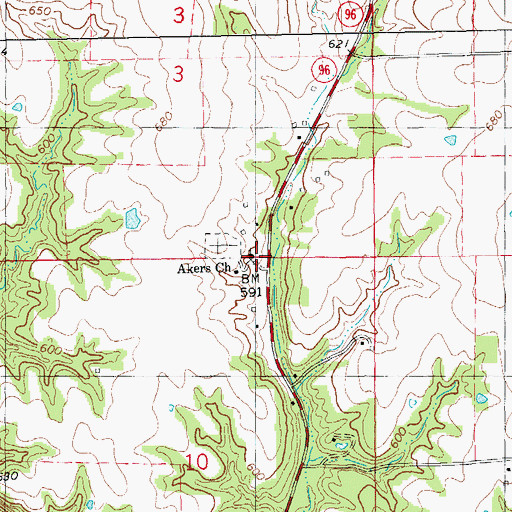 Topographic Map of Akers Church, IL