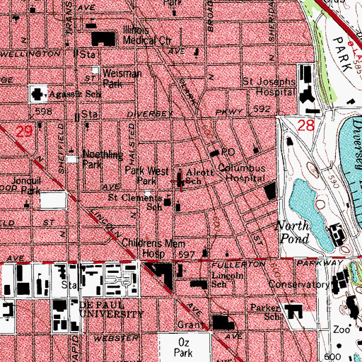 Topographic Map of Alcott Elementary School, IL