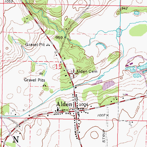 Topographic Map of Alden Cemetery, IL