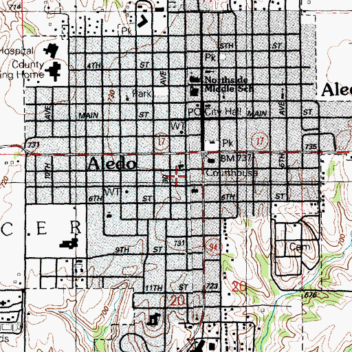Topographic Map of Aledo Grammar School, IL