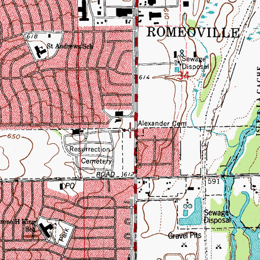 Topographic Map of Alexander Cemetery, IL