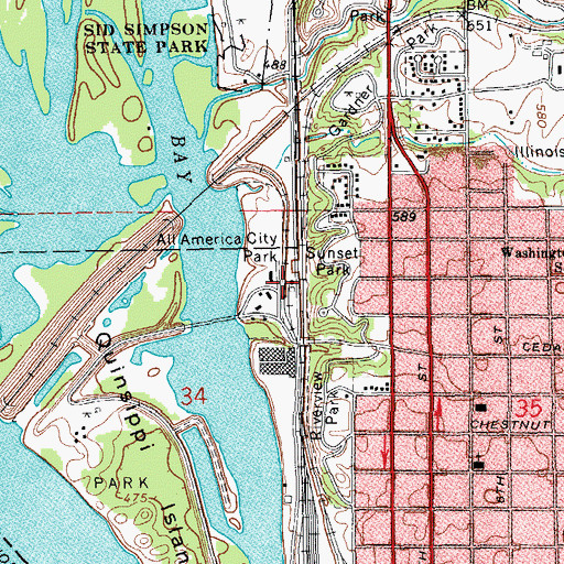 Topographic Map of All America City Park, IL