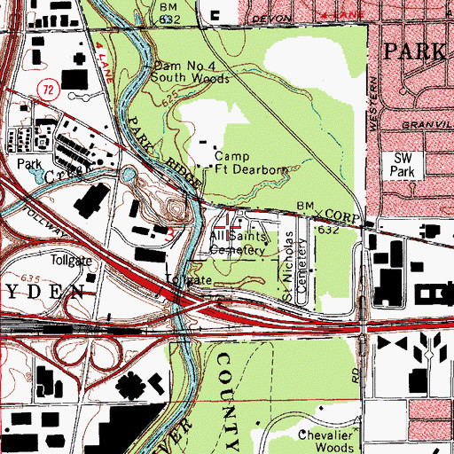 Topographic Map of All Saints Polish National Catholic Cemetery, IL