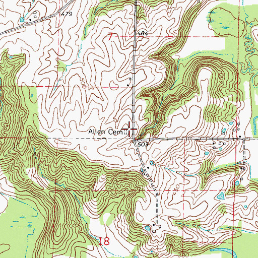 Topographic Map of Allen Cemetery, IL