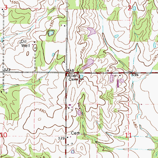 Topographic Map of Allen Cemetery, IL