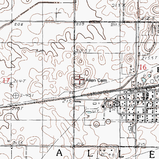 Topographic Map of Allen Cemetery, IL