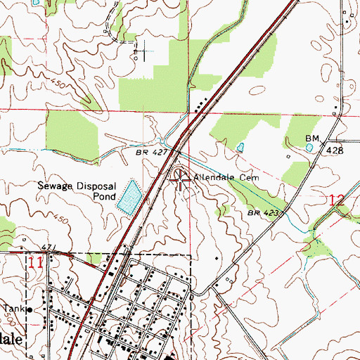 Topographic Map of Allendale Cemetery, IL