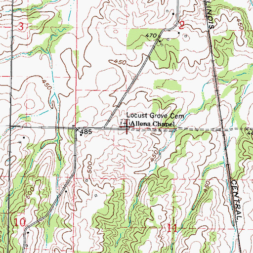 Topographic Map of Allens Chapel, IL