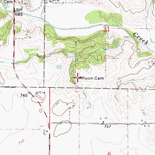Topographic Map of Allison Cemetery, IL